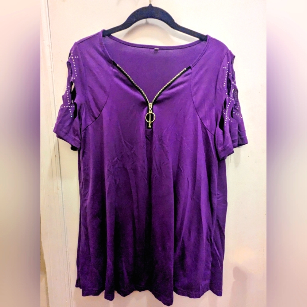 Purple top with amazing cut ups and zipper
